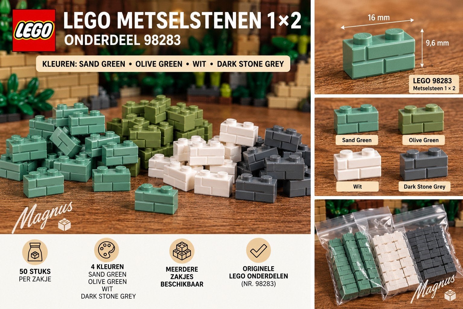 LEGO 1x2 Masonry Bricks wit – 50 stuks – Baksteen, Kinderen en Baby's, Ophalen of Verzenden, Nieuw, Losse stenen, Lego