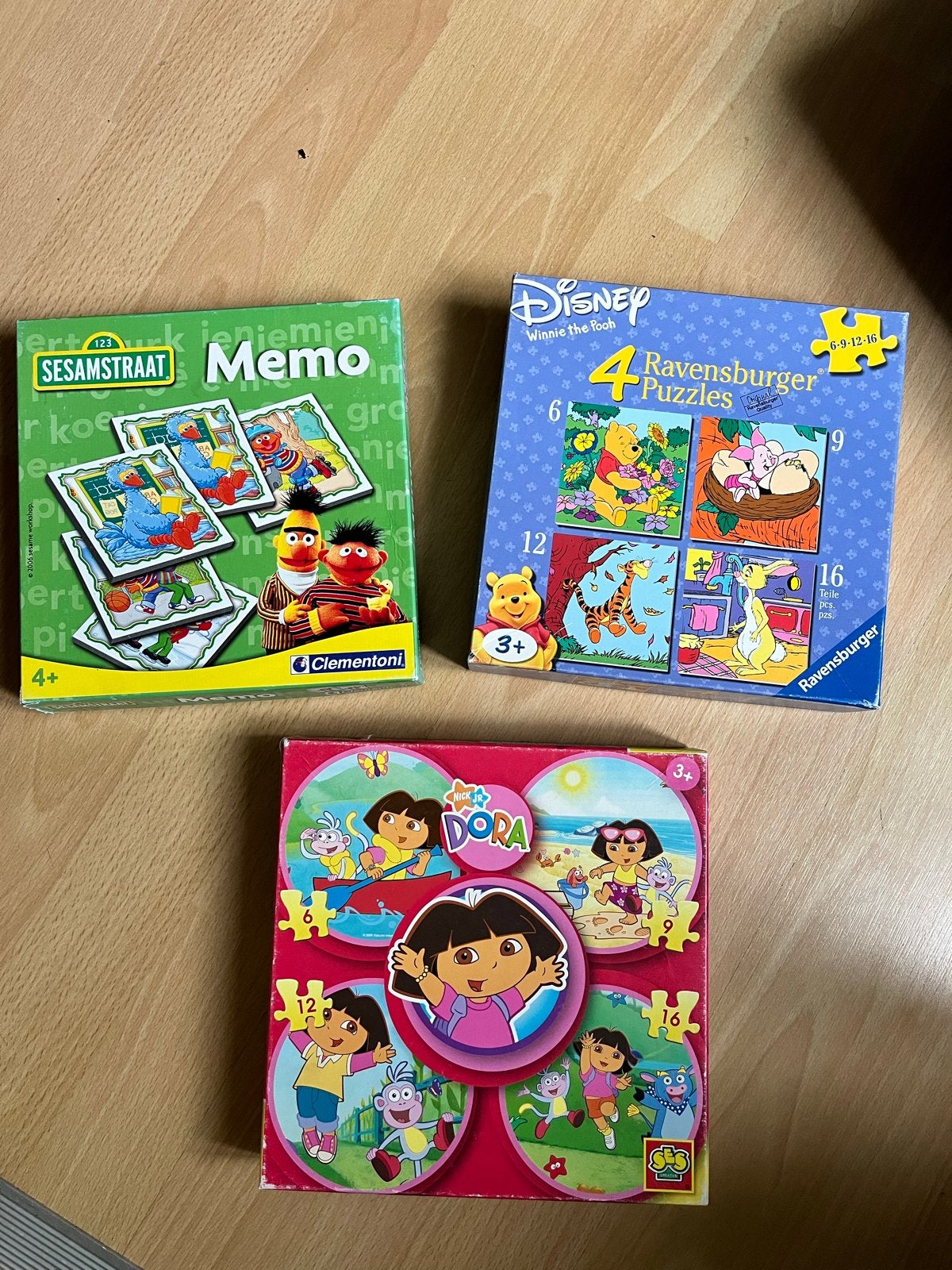 2x Puzzels en 1x Memo: Sesamstraat, Disney en  Dora, Ophalen, Gebruikt, 2 tot 4 jaar