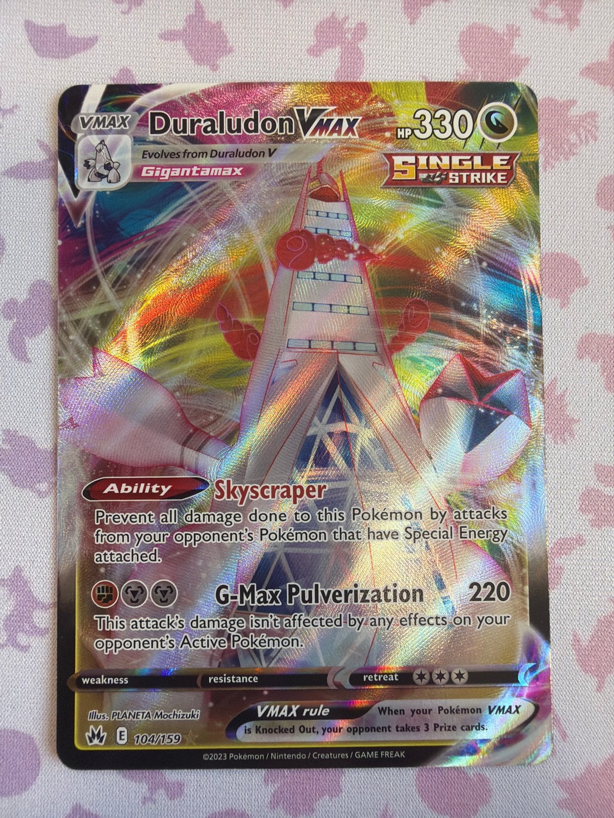Duraludon VMAX Pokémon Kaart - Single Strike, Ophalen of Verzenden, Zo goed als nieuw, Losse kaart, Foil