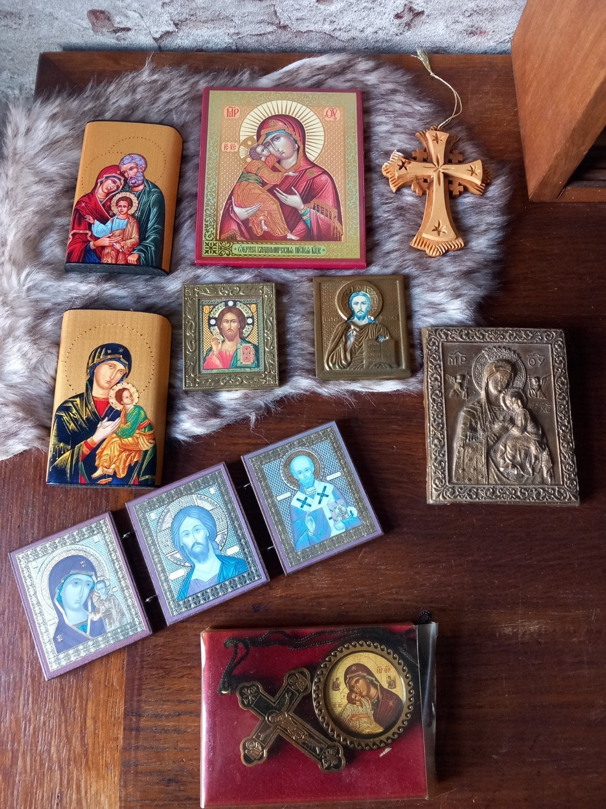 Diverse collectie religieuze iconen en kruis, Ophalen of Verzenden