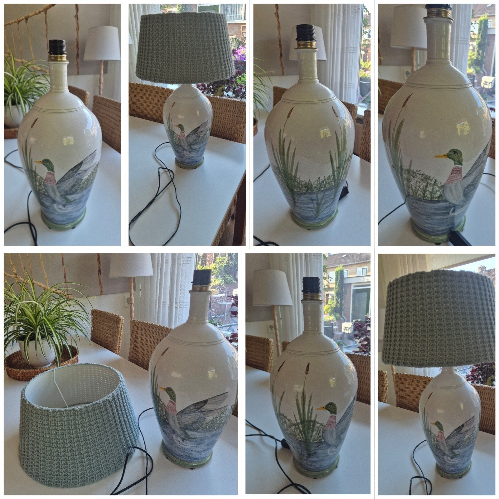Vintage handgeschilderde aardewerk lamp, Ophalen, Zo goed als nieuw, 50 cm, Handgemaakt