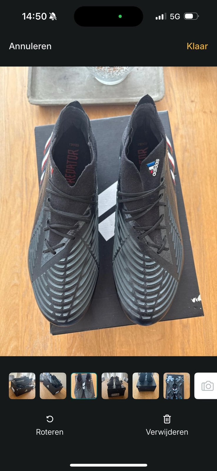 Zwarte Adidas voetbalschoenen, mt 44 2/3, Predator, Edge 1, Maat XS of kleiner, Ophalen of Verzenden, Zo goed als nieuw, Schoenen