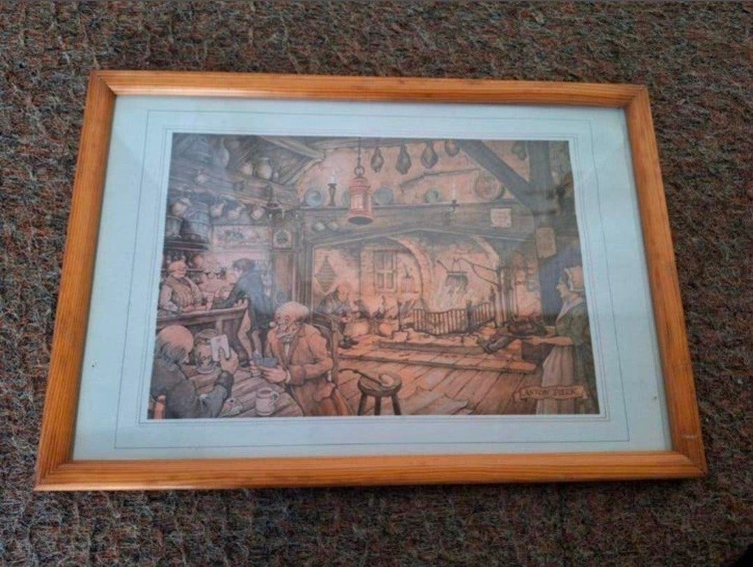 Anton Pieck print - Gezellige herbergscène, Ophalen of Verzenden, Overige stijlen, Overige onderwerpen