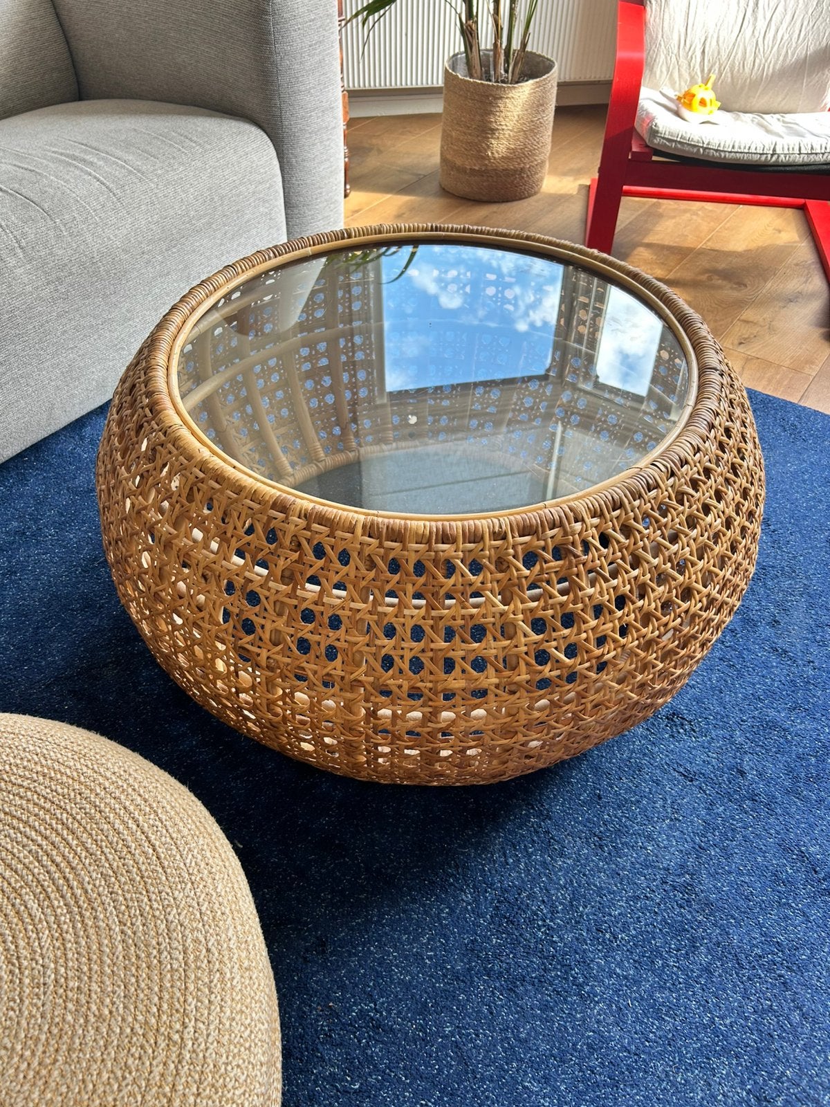 Salontafel rotan 90x90x46, Huis en Inrichting, Ophalen, Zo goed als nieuw, Rond, Riet