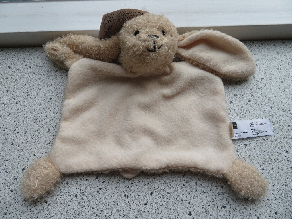 Knuffeldoek konijn van Hema geborduurde ogen neus mondje, Hema, Ophalen of Verzenden, Wasbaar, Beige