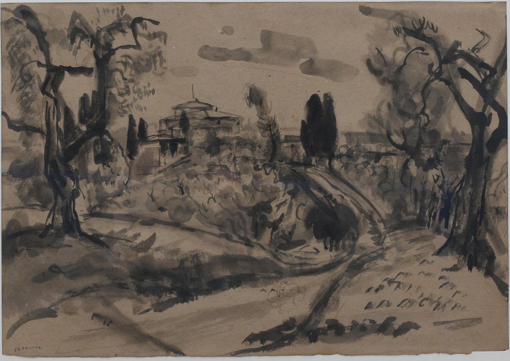 Johannes (Johan) Dijkstra(1896) Inkttekening" Landschap" Ges, Antiek en Kunst, Landschap, Papier/karton, Ophalen of Verzenden