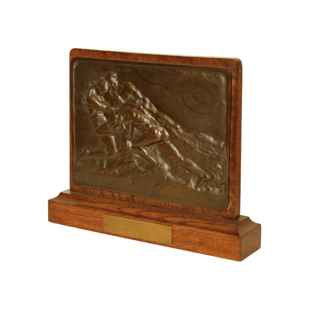 BRONZEN ART DECO PLAQUETTE Joseph Witterwulge L'EFFORT, Ophalen of Verzenden