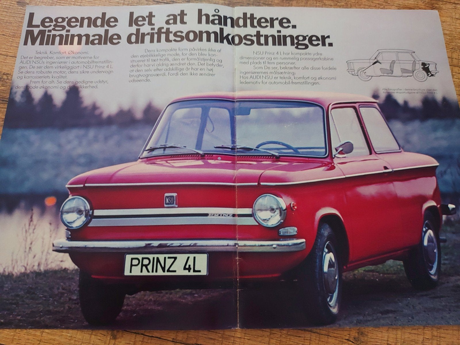 1971 Deense NSU Prinz 4L folder, Ophalen of Verzenden, Zo goed als nieuw, Audi