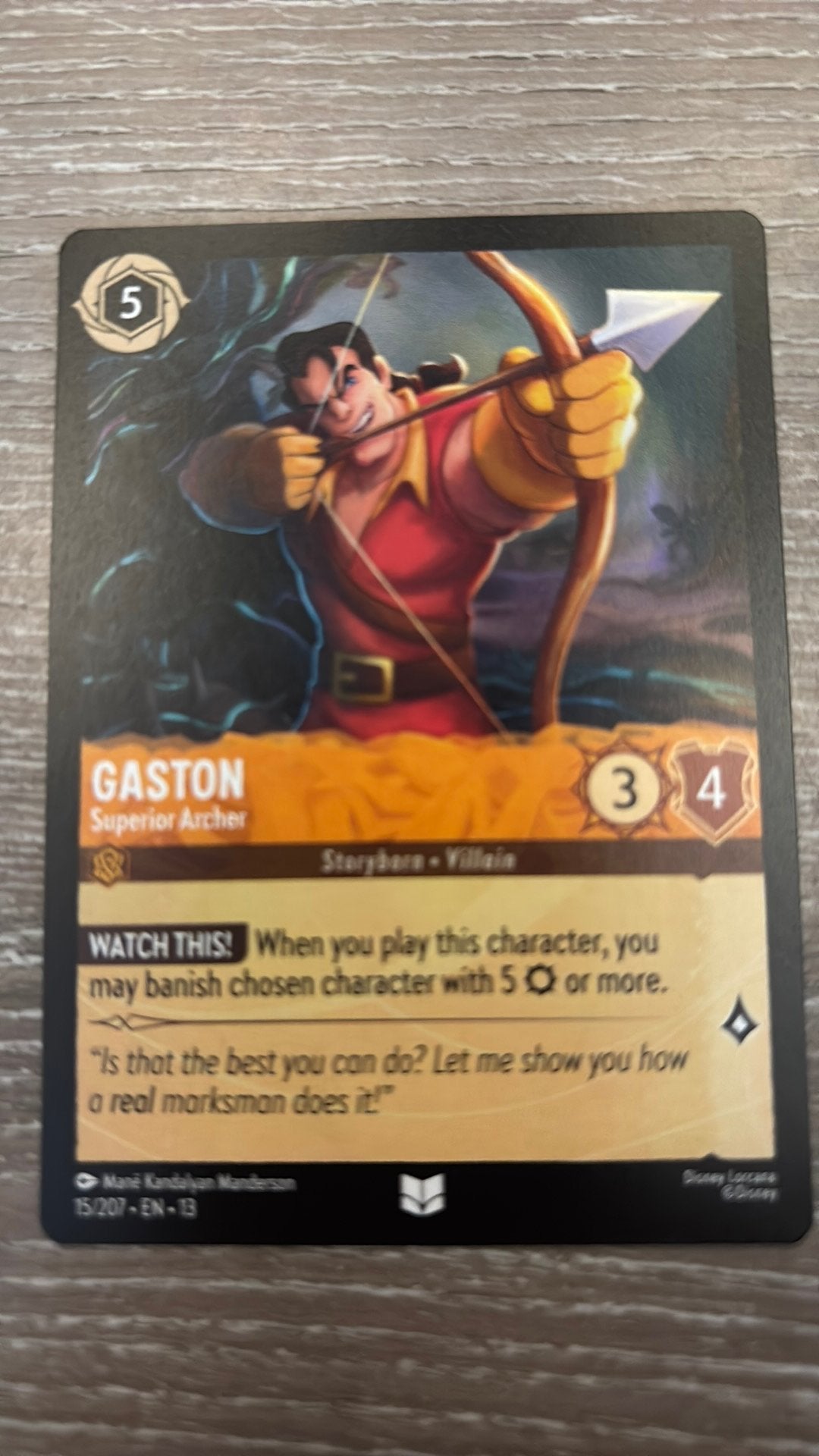 Disney Lorcana Gaston superior archer 15-207 13ATV nonfoil, Ophalen of Verzenden, Zo goed als nieuw