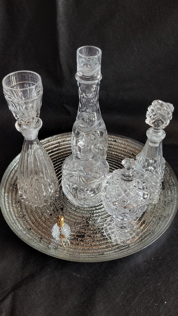 Set van  5 vintage kristallen  karaffen en schaaltjes, Antiek en Kunst, Verzenden
