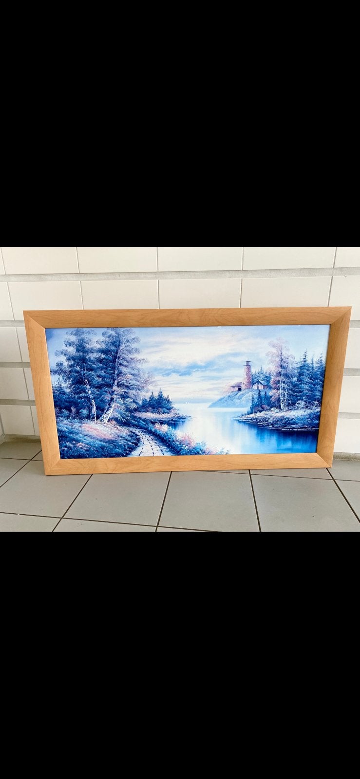 sfeervolle VINTAGE WANDDECORATIE ‘WINTERLANDSCHAP’, Ophalen, 110 cm, Schilderij, Hout