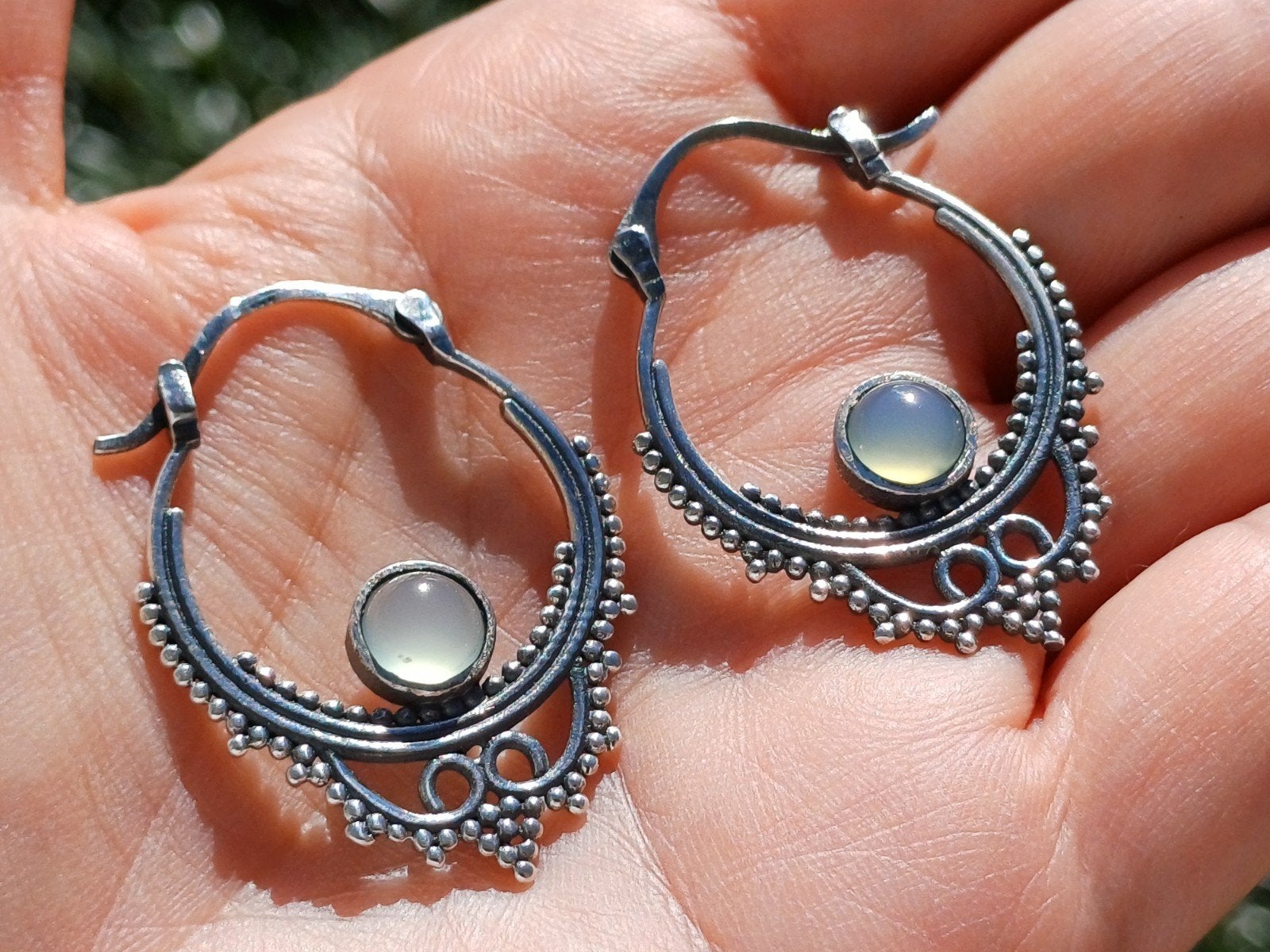 Vanoli 925 zilveren Bali oorbellen creolen met Chalcedoon, Daiva1973@hotmail.com, Hangers, Vanoli, Blauw