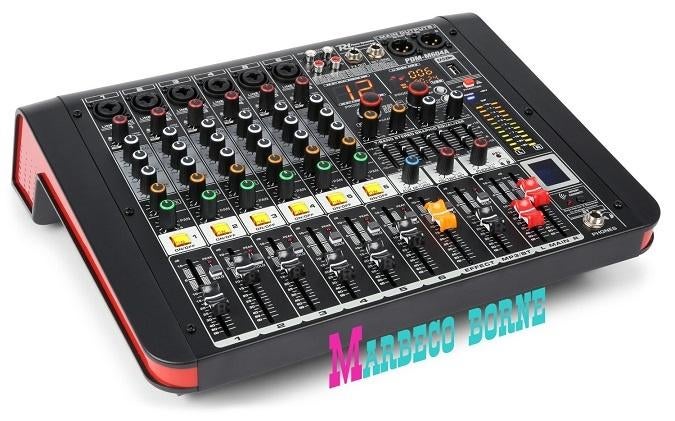 Mengpaneel, 6-Kanalen Studio Mixer met Versterker, PDM-M604A, Microfooningang, Info@marbeco.nl, 5 tot 10 kanalen, Power Dynamics