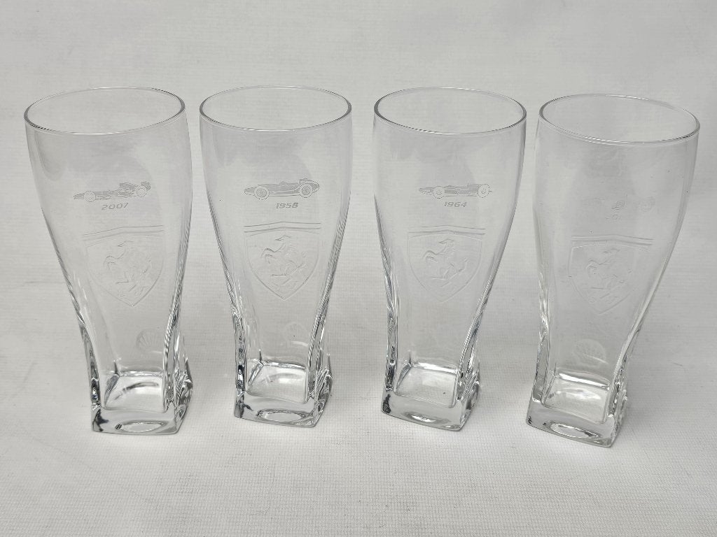 # 4 Ferrari Glazen van Shell. 1958 1964 en 2 x 2007, Ophalen of Verzenden, Gebruikt, Frisdrankglas
