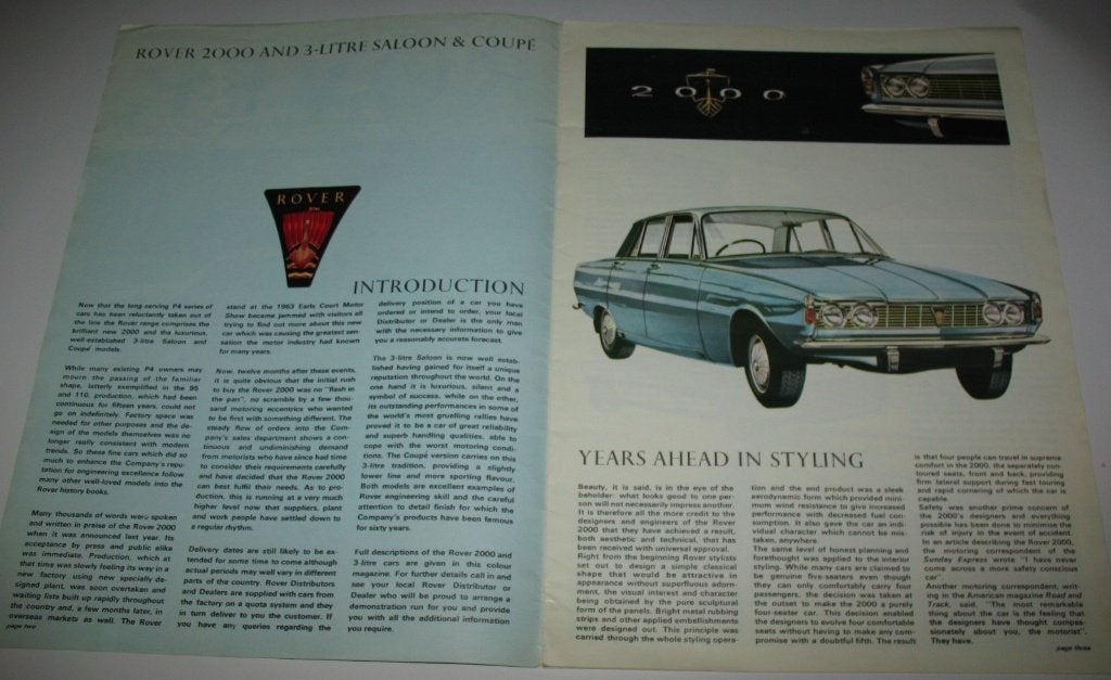 Folder colour magazine of the Rover 2000 and 3-litre saloon, Ophalen of Verzenden, Zo goed als nieuw, Overige merken
