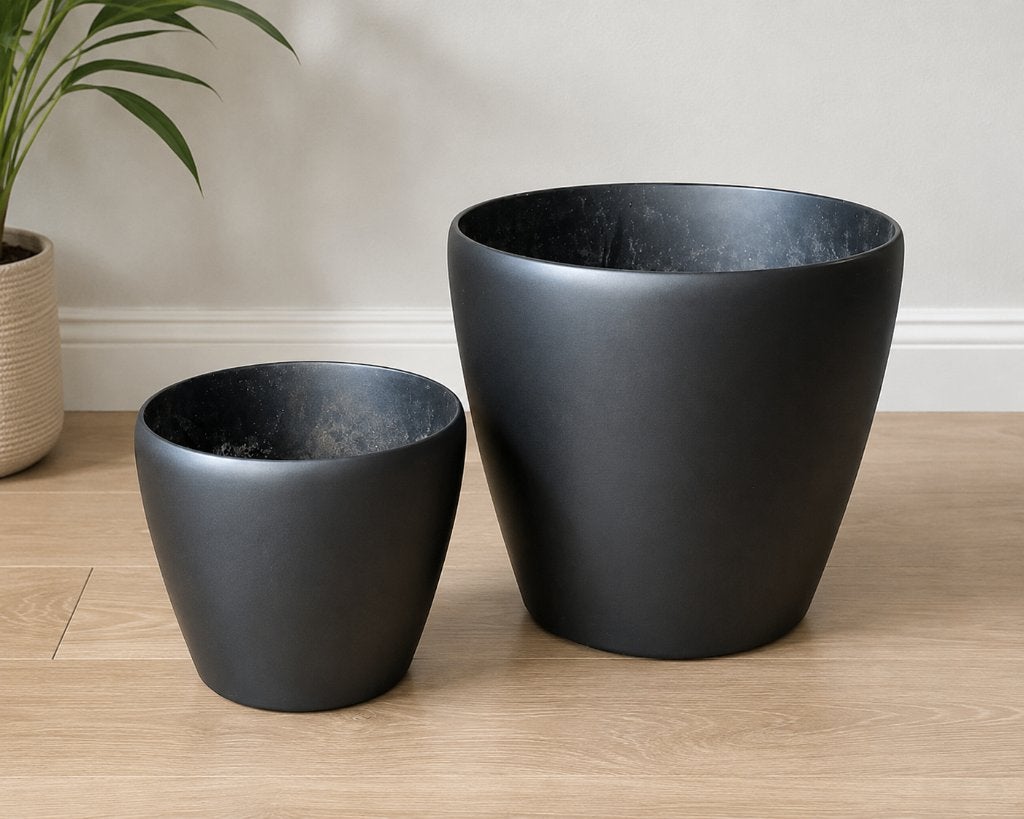 7x Originele Lechuza Classico bloempotten mat zwart, Ophalen, Kunststof, Gebruikt, Minder dan 60 cm