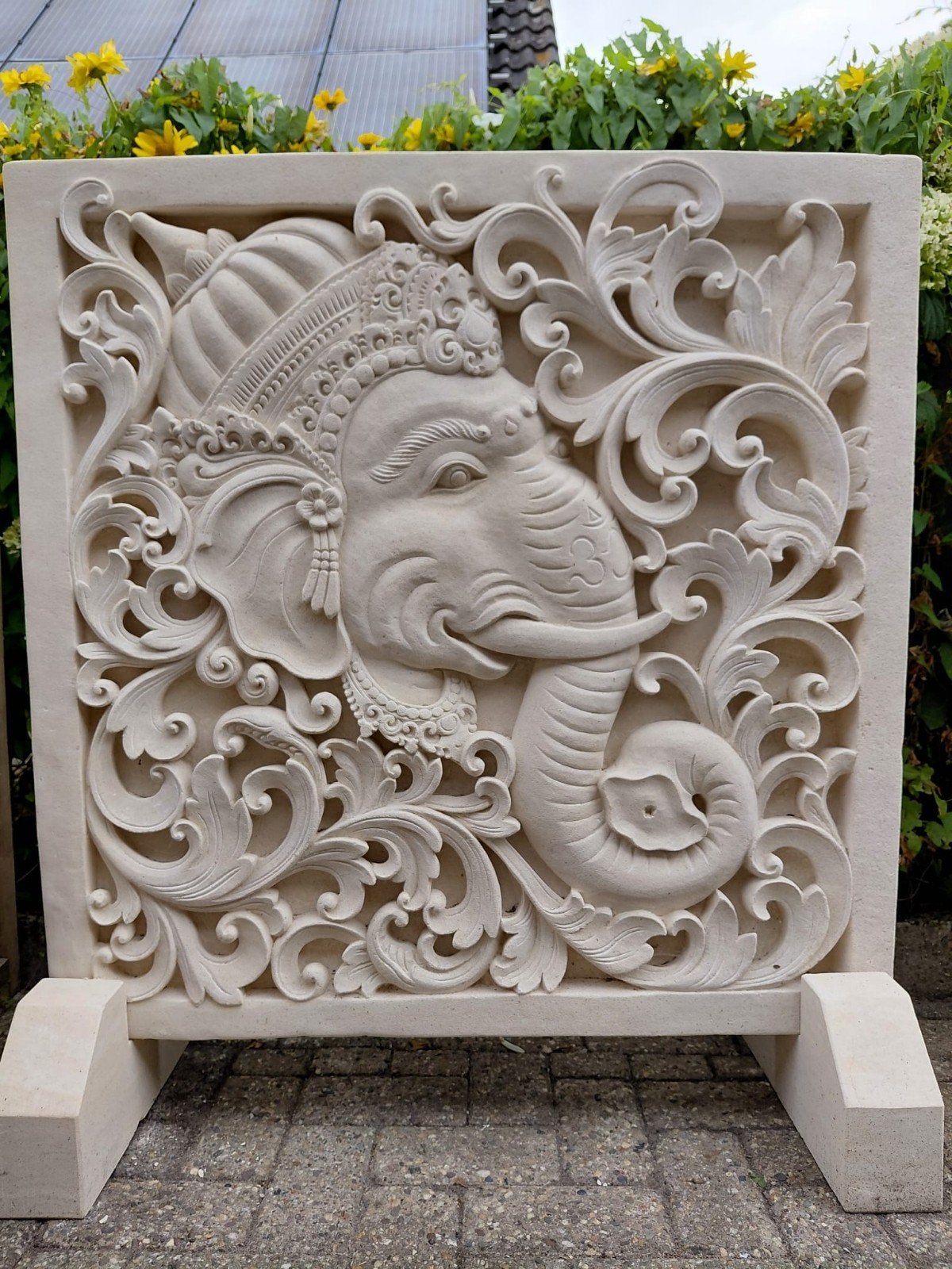 Ganesha Beeld van limestone - 100x100x10cm, Ophalen, Handgemaakt, 50 - 100 cm, Steen of Keramiek
