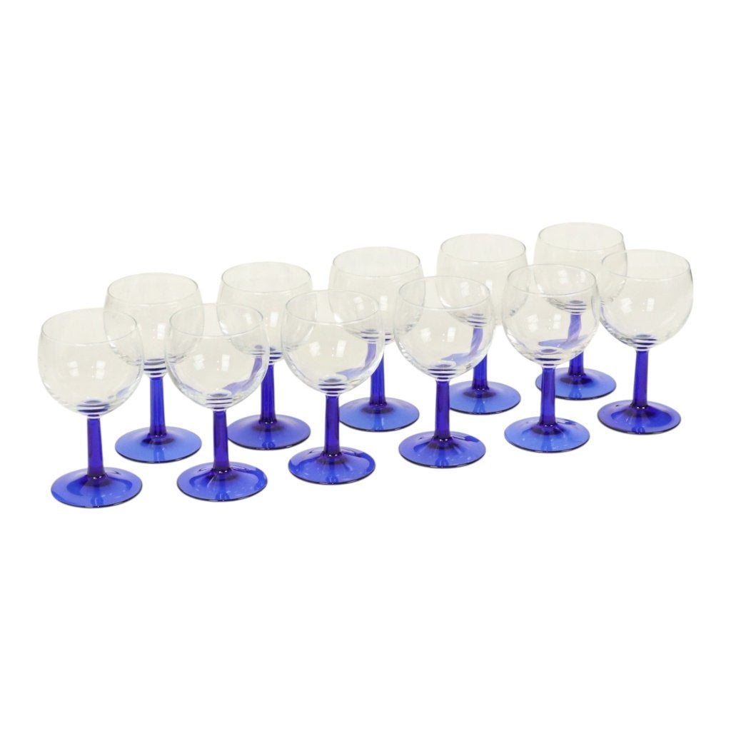 Set Arcoroc Wijnglazen Kobalt Blauwe Voet Frankrijk Jaren 80, Ophalen of Verzenden, Gebruikt, Overige typen