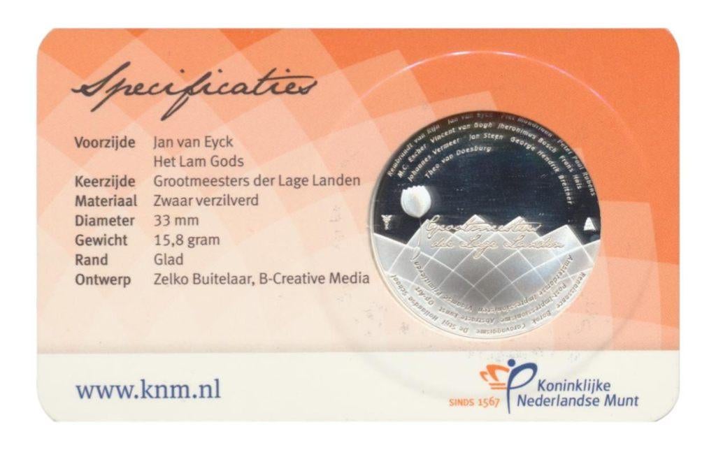 Nederland Jan van Eyck-penning in kleur in coincard, Postzegels en Munten, Munten | Nederland, Ophalen of Verzenden, Koningin Beatrix