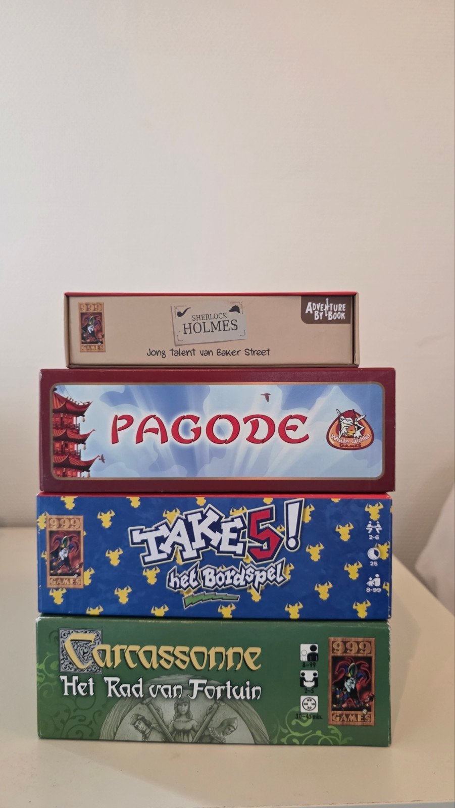 999 games carcasonne, take 5, sherlock holmes, white goblin, Ophalen of Verzenden, Zo goed als nieuw
