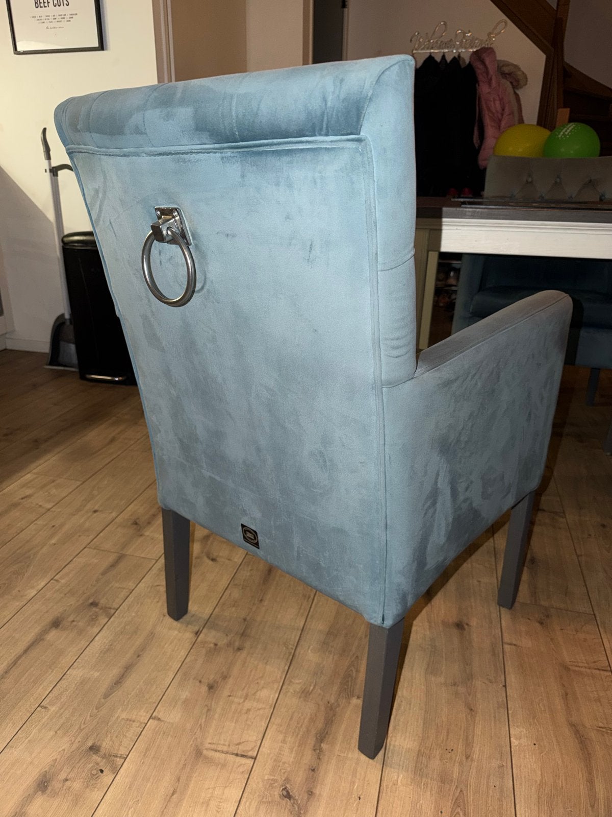 Set van 4 comfortabele eetkamer fauteuils - Blauw fluweel, Ophalen, Gebruikt, Blauw, Vier