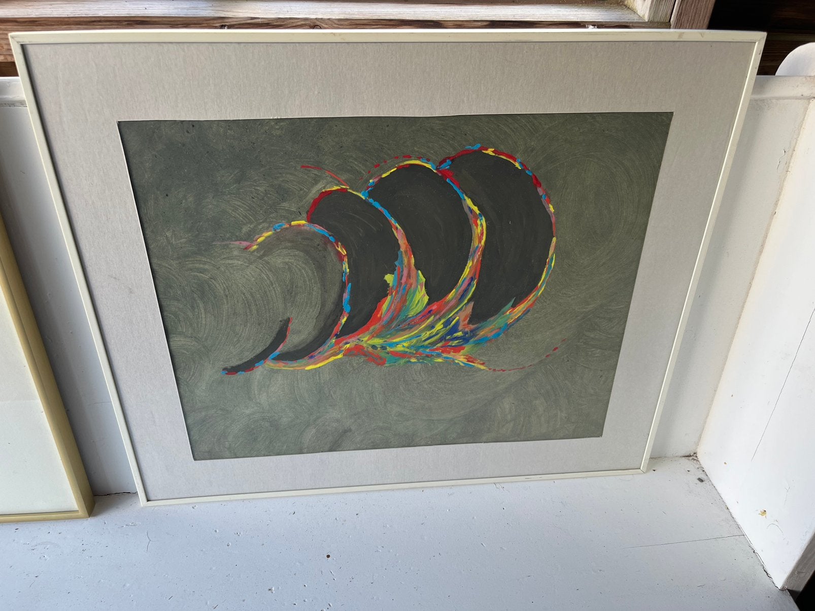 Ingelijst kunstwerk abstract schilderij, Ophalen of Verzenden