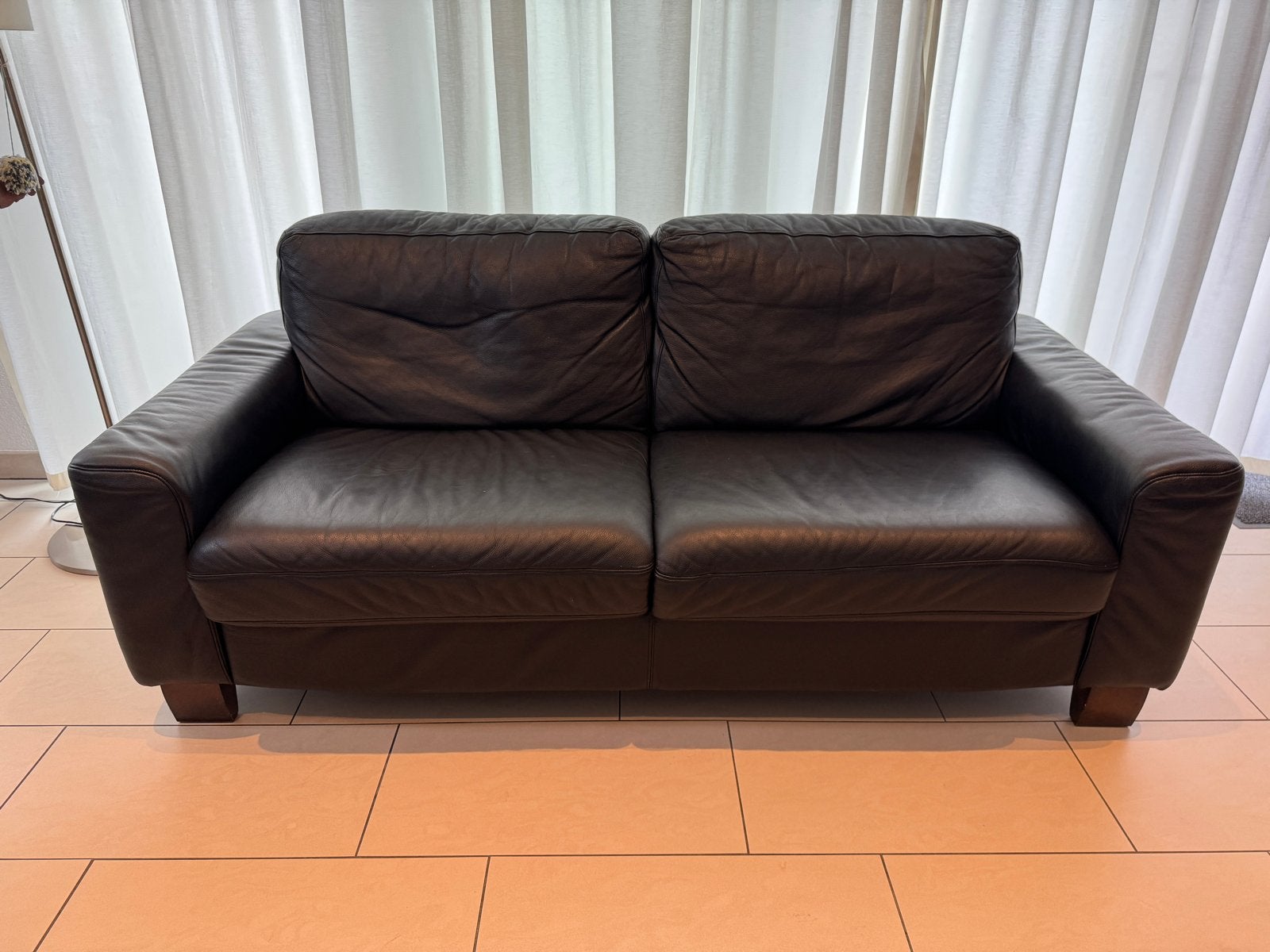 Montel 2,5-zits zwart leren bank - 190cm breed, Ophalen, Gebruikt, 150 tot 200 cm, Driepersoons