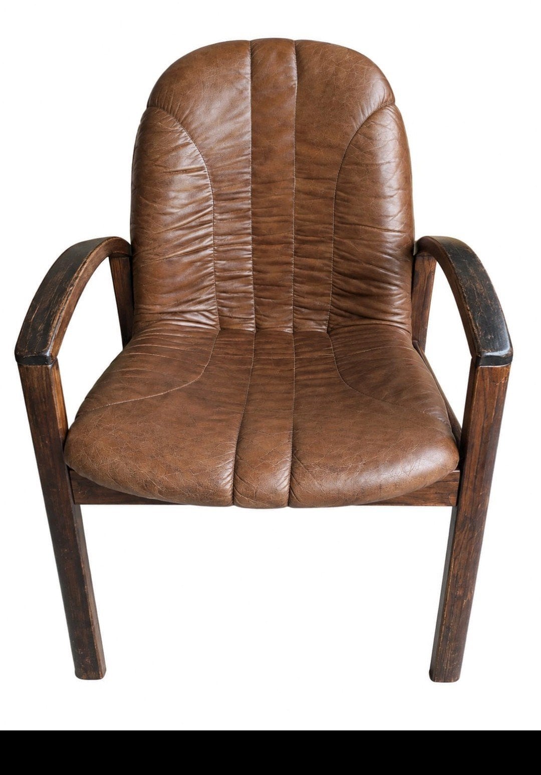 Vintage Leren Fauteuil - bulo - Bruin Hout en Leer, Ophalen of Verzenden