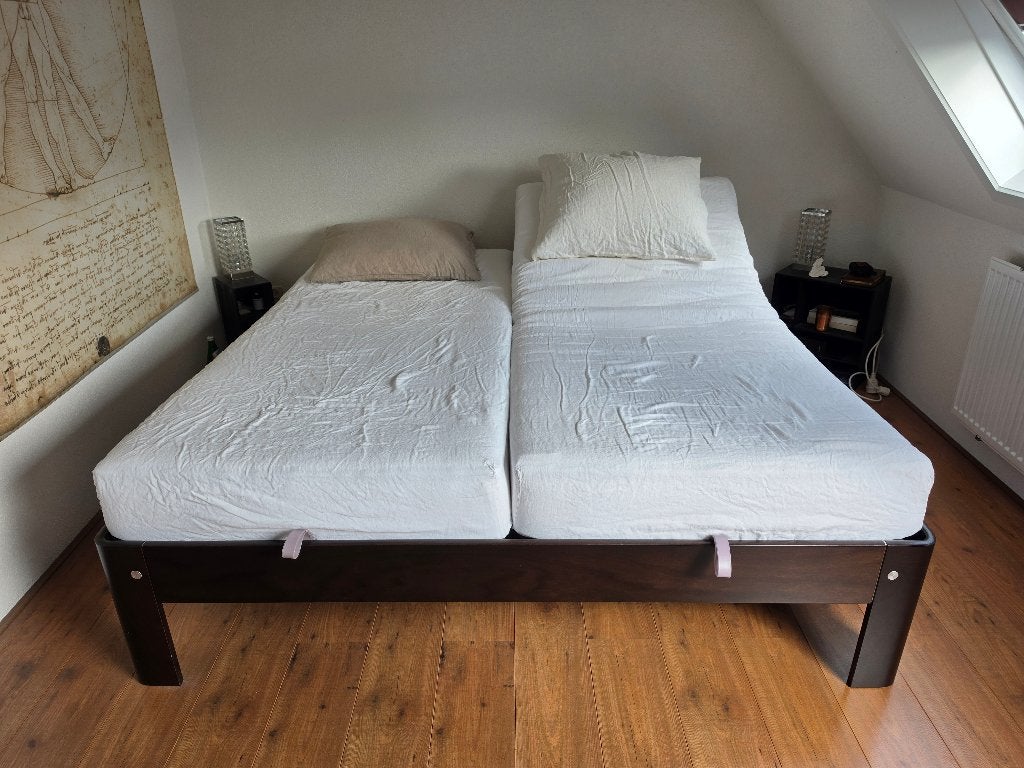 Auping Auronde bed, incl. zga NIEUWE matrassen, Ophalen, Bruin, Tweepersoons, Zo goed als nieuw