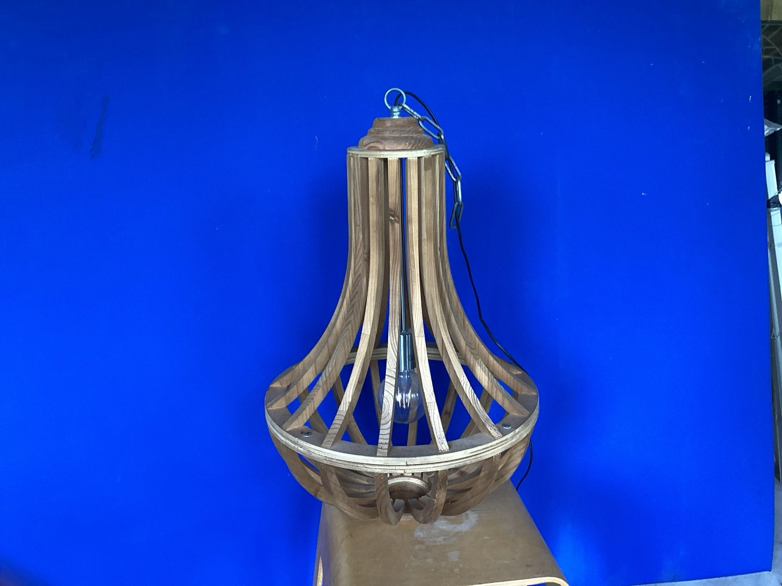 Unieke houten hanglamp - Sfeervolle verlichting, Ophalen, Zo goed als nieuw, 25 tot 50 cm, Overige houtsoorten