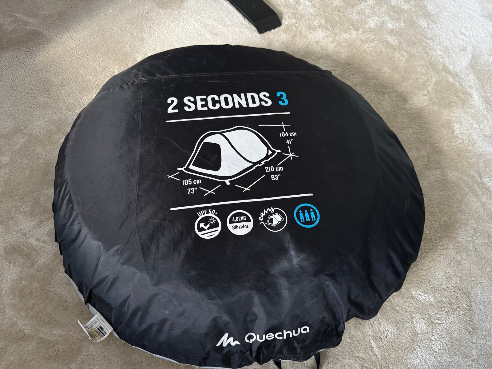 Quechua 2 Seconds 3 personen Fresh & Black pop-up tent, Ophalen, Zo goed als nieuw, Tot en met 3