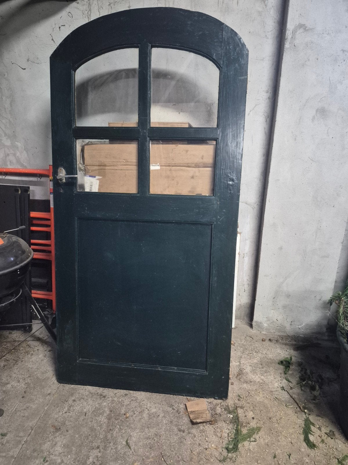 Donkergroene houten buitendeur met glas, Gebruikt, Minder dan 200 cm, Buitendeur, Glas