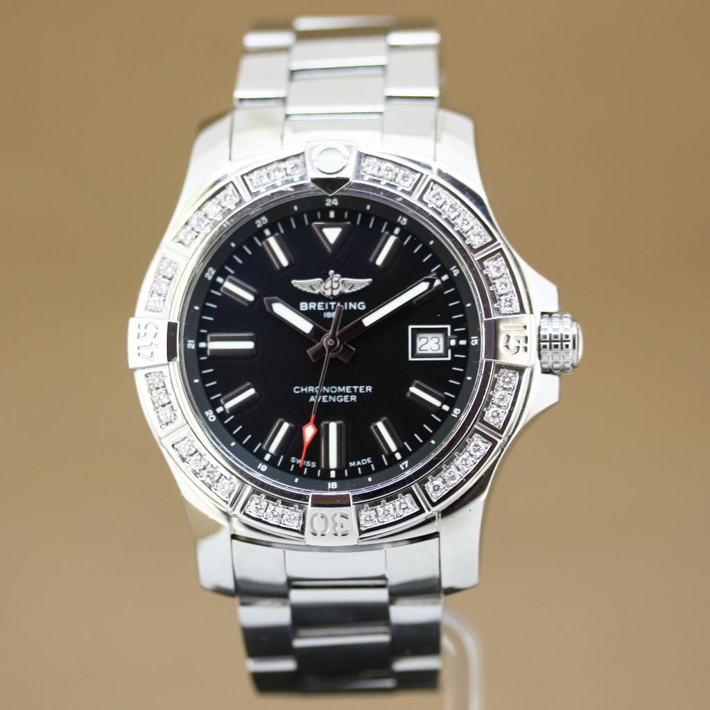 Breitling Avenger Auto 43 Diamant A17318  Full Set, Staal, Gebruikt, Staal, Breitling