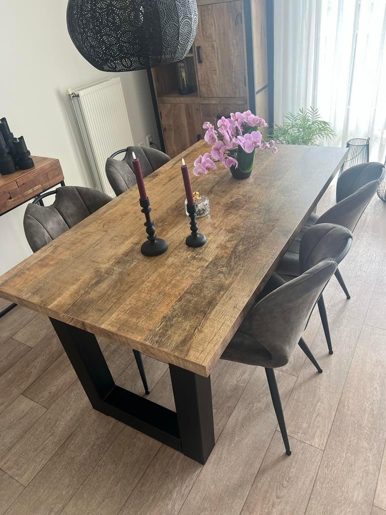 Eetkamertafel met 4 stoelen - 160x90 cm, Huis en Inrichting, Tafels | Eettafels, Ophalen, 50 tot 100 cm, Zo goed als nieuw, 150 tot 200 cm