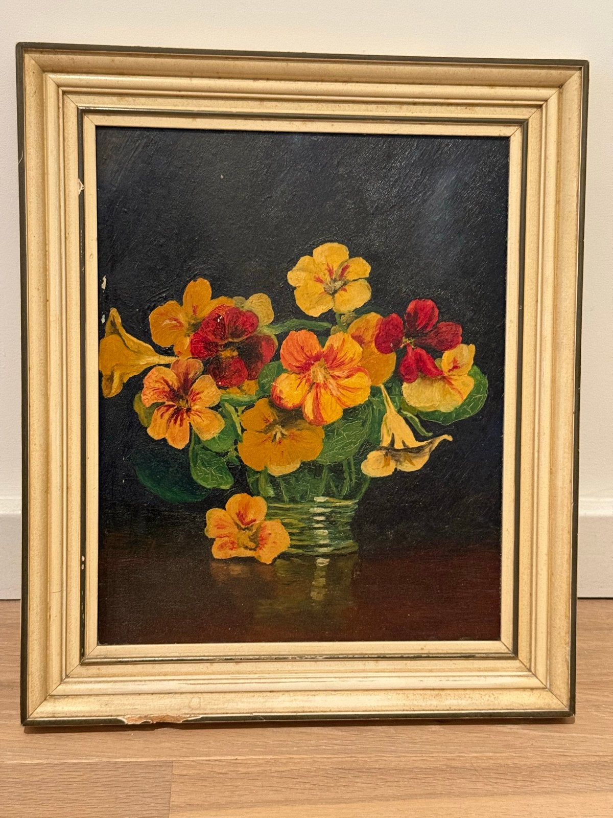 Olieverf Stilleven met Bloemen - Lijst heeft schade, Ophalen, Doek, Stilleven, Olieverf