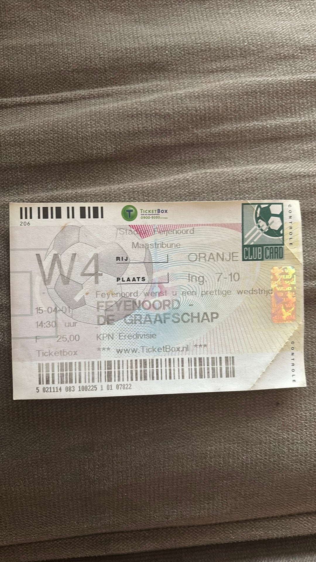 Oud stadionticket feyenoord de graafschap 2001, Ophalen of Verzenden
