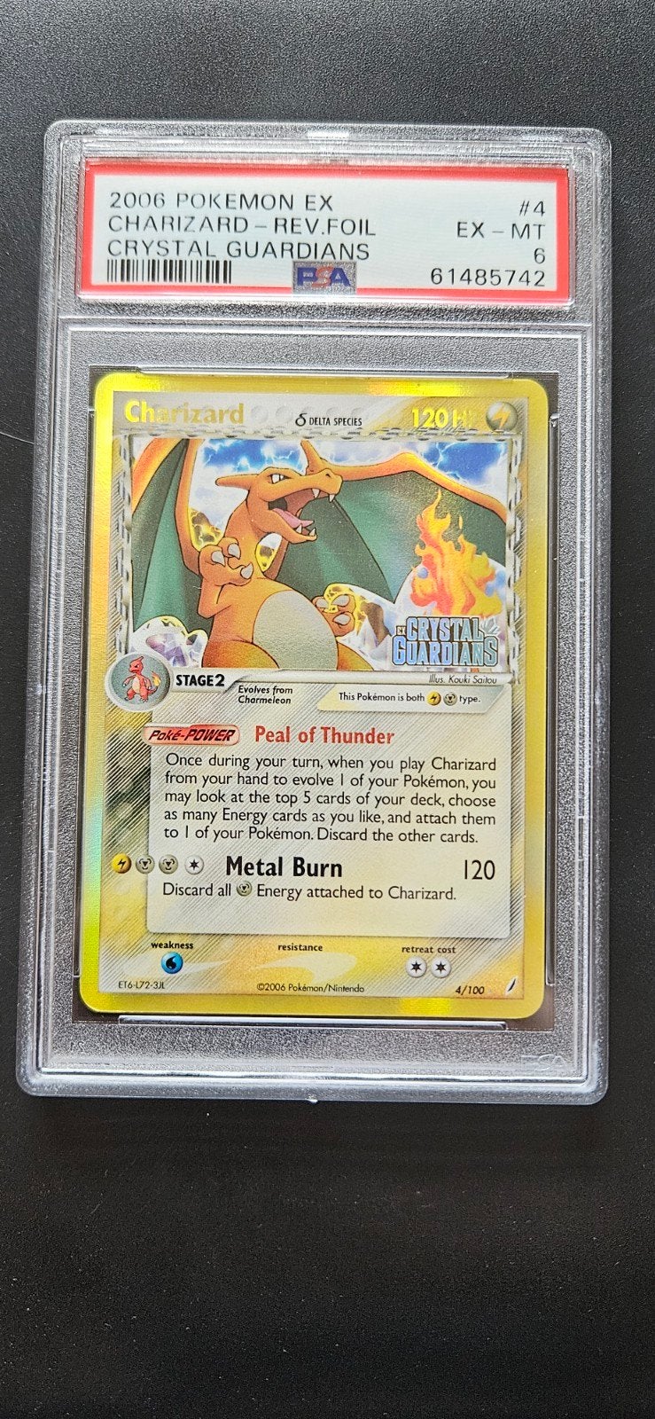 Charizard reverse 4/100 EX crystal guardians PSA 6, Ophalen of Verzenden, Gebruikt, Losse kaart, Foil