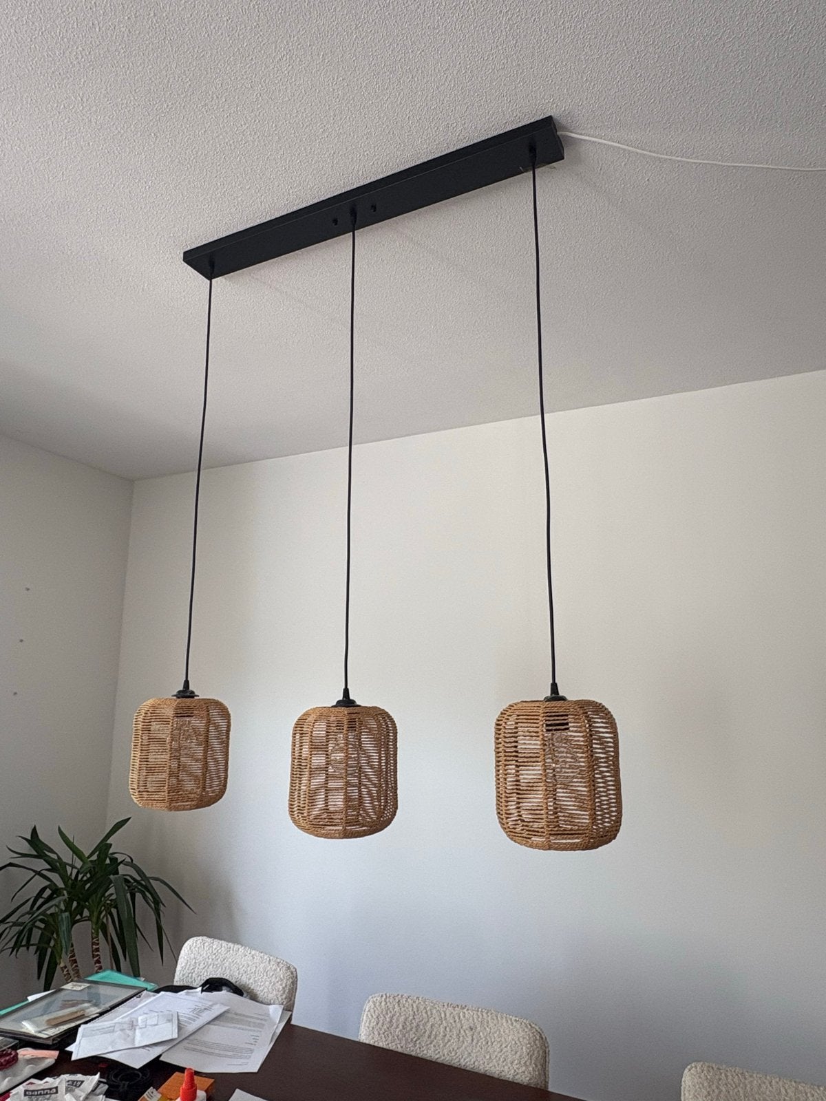 Hanglamp Bragi Kwantum - 3x rotan lampen, Ophalen, Zo goed als nieuw, Natuurlijk materiaal, E27 (groot)