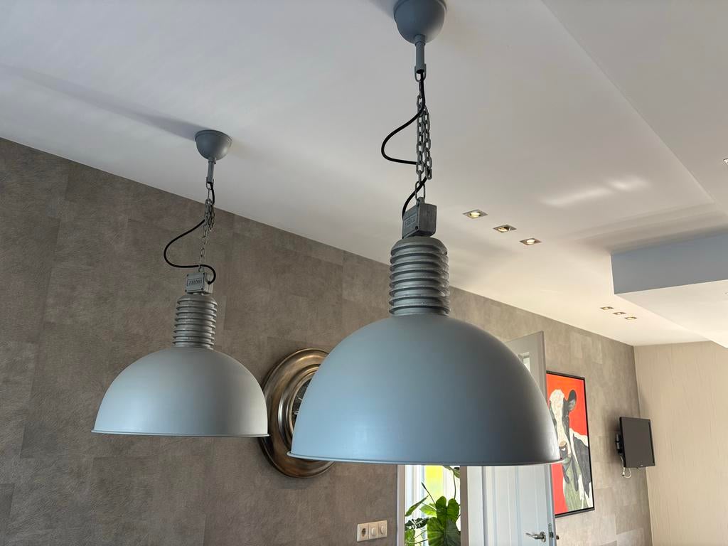 Set van 2 Frezoli industriële hanglampen - Grijs, Ophalen, Gebruikt, Metaal
