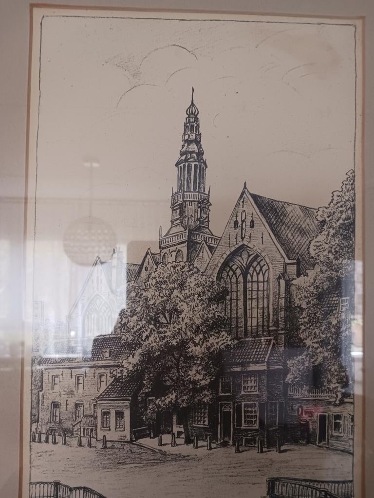 Schilderij Oude kerk, Antiek en Kunst, Kunst | Tekeningen en Foto's, Ophalen of Verzenden