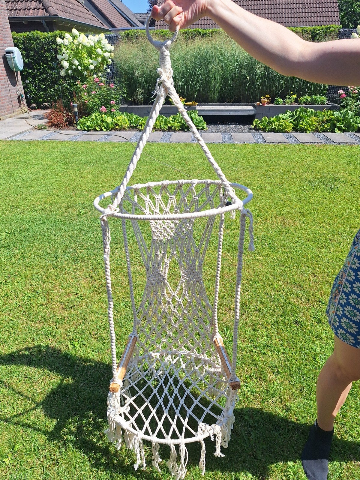 Macramé hangstoel voor binnen en buiten, Ophalen of Verzenden, Zo goed als nieuw, Eenpersoons, Binnen