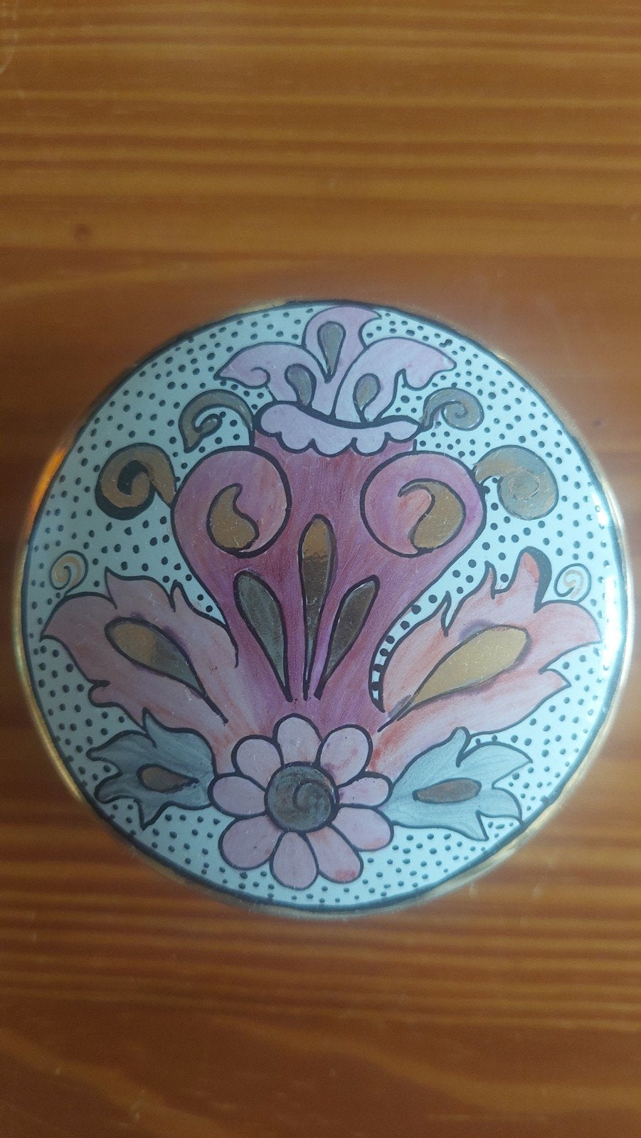 Handgeschilderd roze pillendoosje, ovaal, bloemmotief, Ophalen of Verzenden