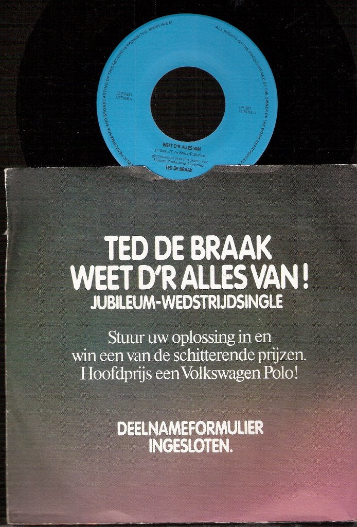 Volkswagen 40jr Pon reclamesingle Ted de Braak -ookVERZENDEN, Ophalen, Gebruikt, Auto's