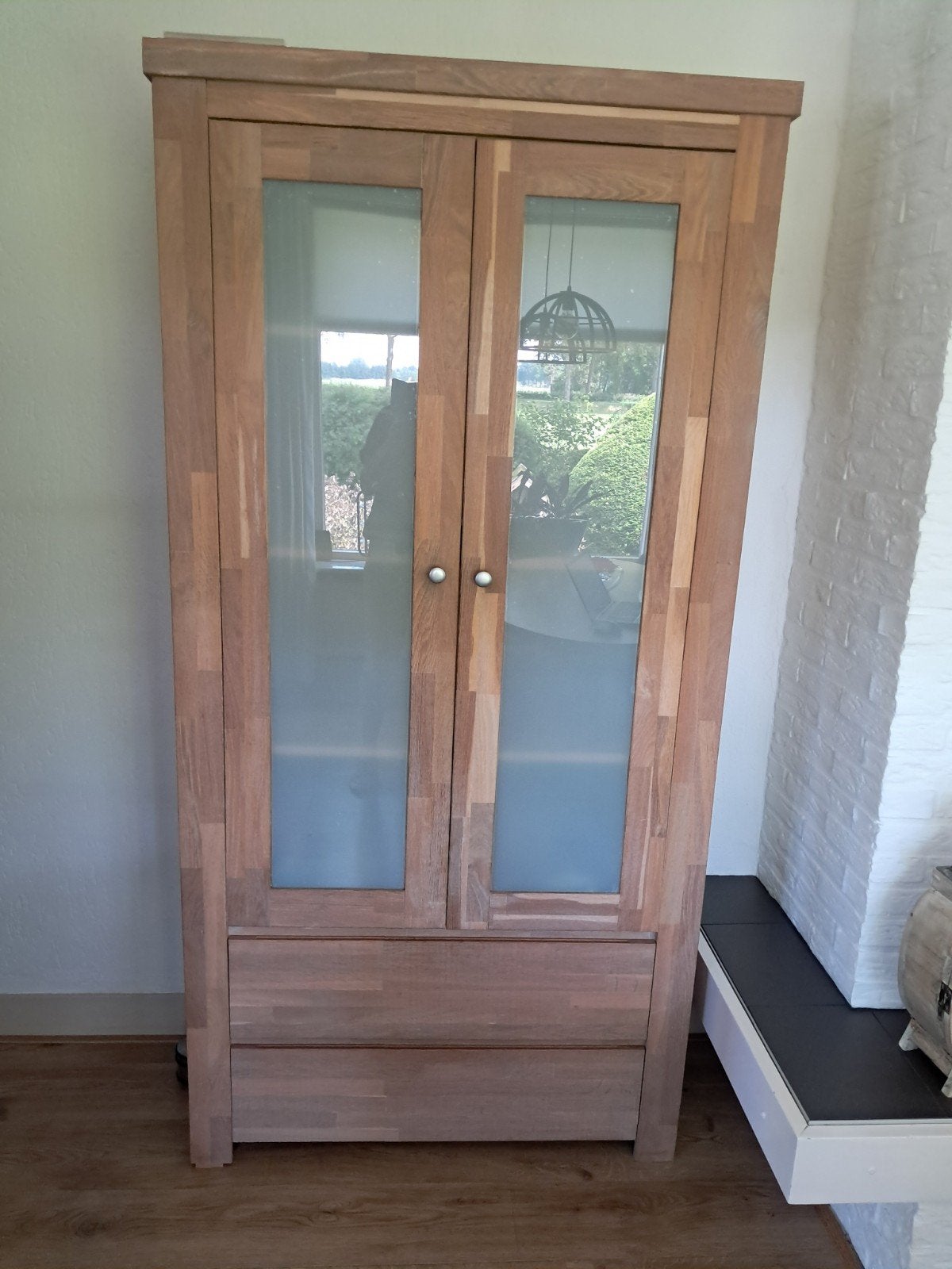 Mooie houten kast., Ophalen, 50 tot 100 cm, Glas, Minder dan 100 cm