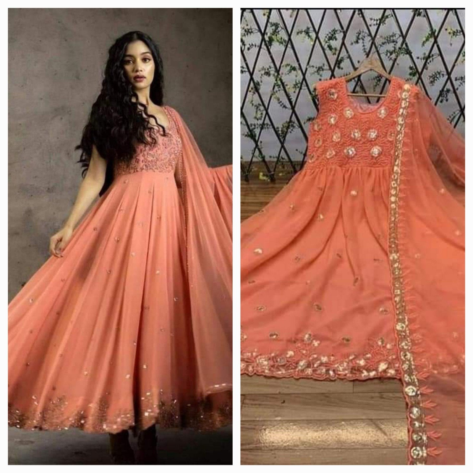 Nieuwe mouwloze lange kurti met dupatta, maat 44/46, Verzenden, Maat 46/48 (XL) of groter, Nieuw, Oranje