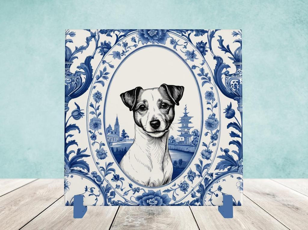 Jack Russell Terriër Delfts Blauwe tegel incl houder, Huis en Inrichting, Woonaccessoires | Overige, Nieuw, Ophalen of Verzenden