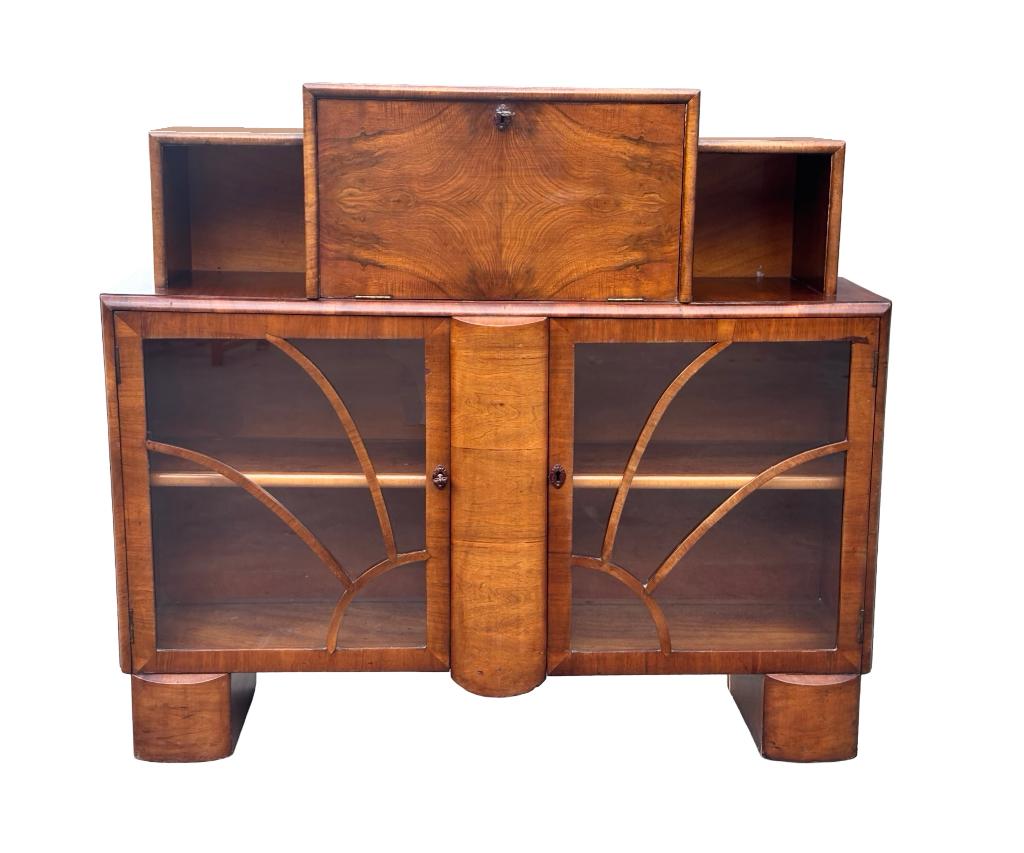 Art Deco wandkast klepkast vitrinekast notenhout fineer, Ophalen
