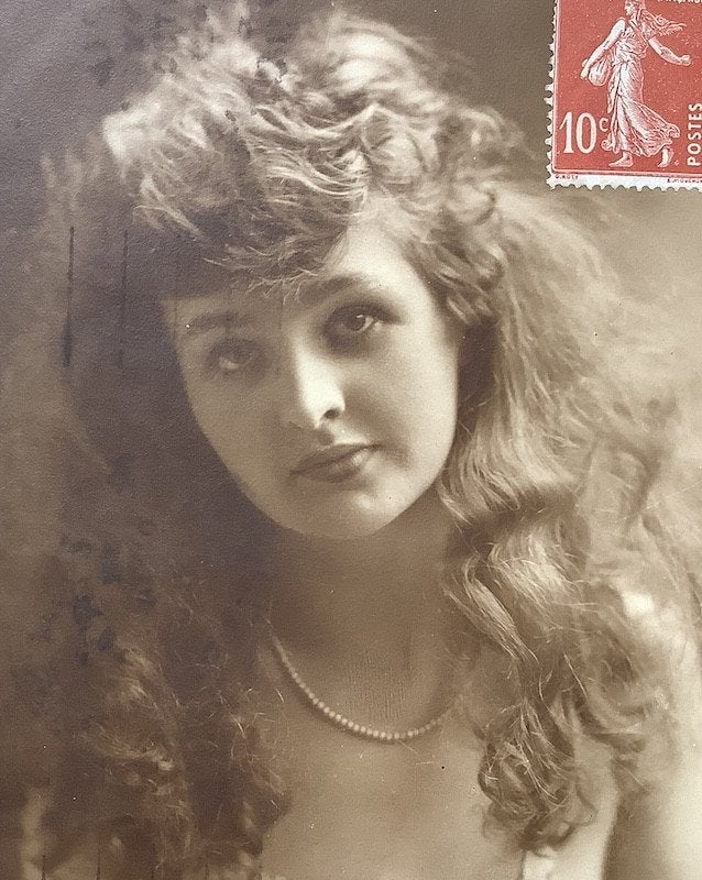 frankrijk 1912 vrouw lang los hangend haar RPPC, Ophalen of Verzenden, Voor 1920, Gelopen, Overige thema's
