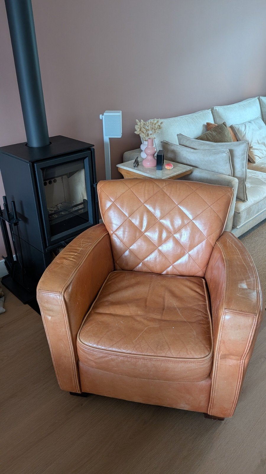 Leren fauteuil cognac - open leer, Ophalen, Leer