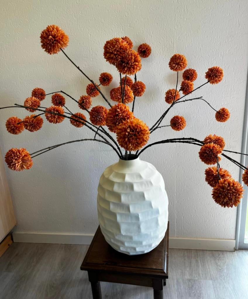 Pomponbloemen kunstbloemen boeket oranje nieuw, Ophalen of Verzenden, Zo goed als nieuw